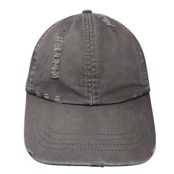 Ha Strapback Baseball Cap Gray One Size Adjustable 6 Panel Distressed Blank - Picture 1 of 9